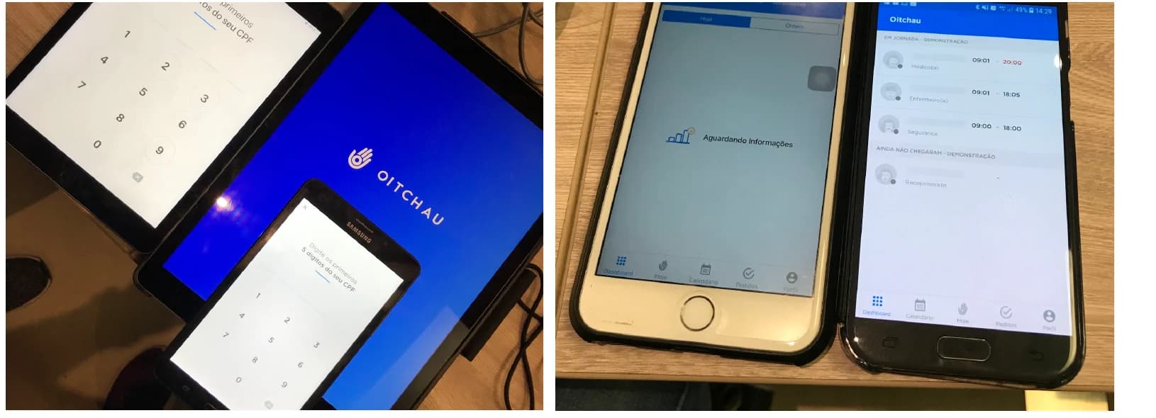 Oitchau's main mobile flow being tested on several physical phones