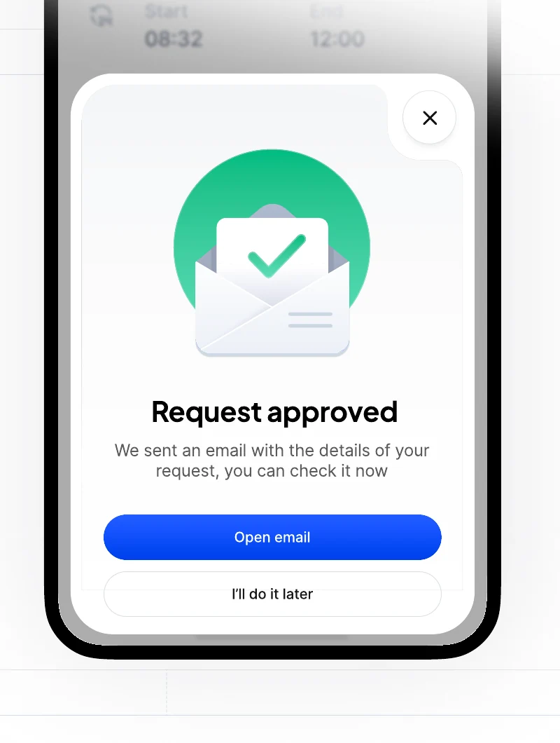 Oitchau request-approved confirmation with its custom illustration